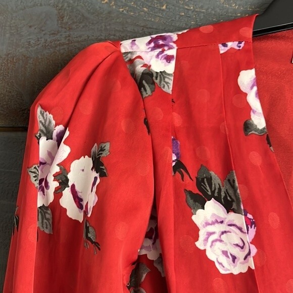 NWT WAYF Red Roses Ruffle Wrap Mini Dress XS - Picture 7 of 15